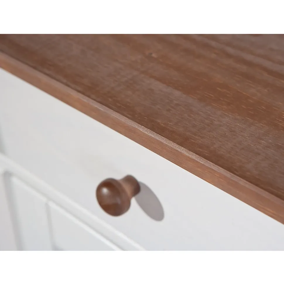 SOCOA - Buffet 3 Portes 3 Tiroirs Bois Massif Vernis Sepia et Blanc