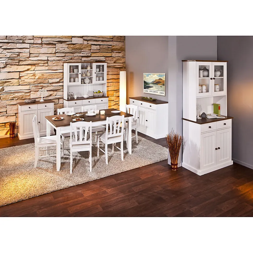 SOCOA - Buffet 3 Portes 3 Tiroirs Bois Massif Vernis Sepia et Blanc