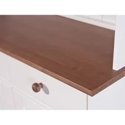 SOCOA - Buffet Vaisselier 5 Portes 3 Tiroirs Bois Massif Vernis Sepia et Blanc