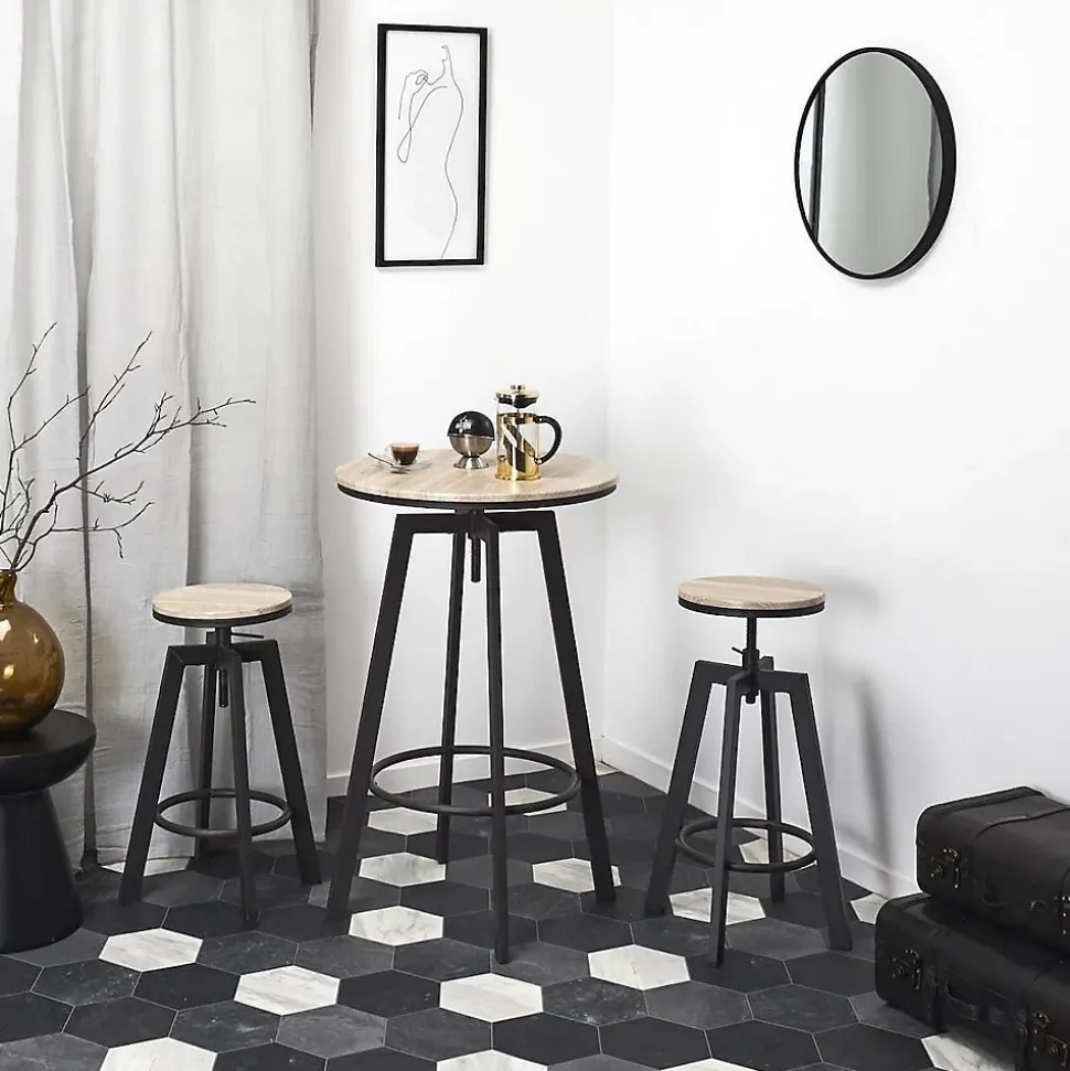 STARK - Ensemble Table Mange-Debout et 2 Tabourets Réglables