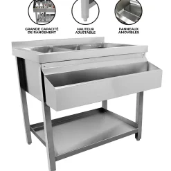Station de bar à cocktails avec évier de bar en acier inoxydable sur pied