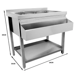 Station de bar à cocktails avec évier de bar en acier inoxydable sur pied