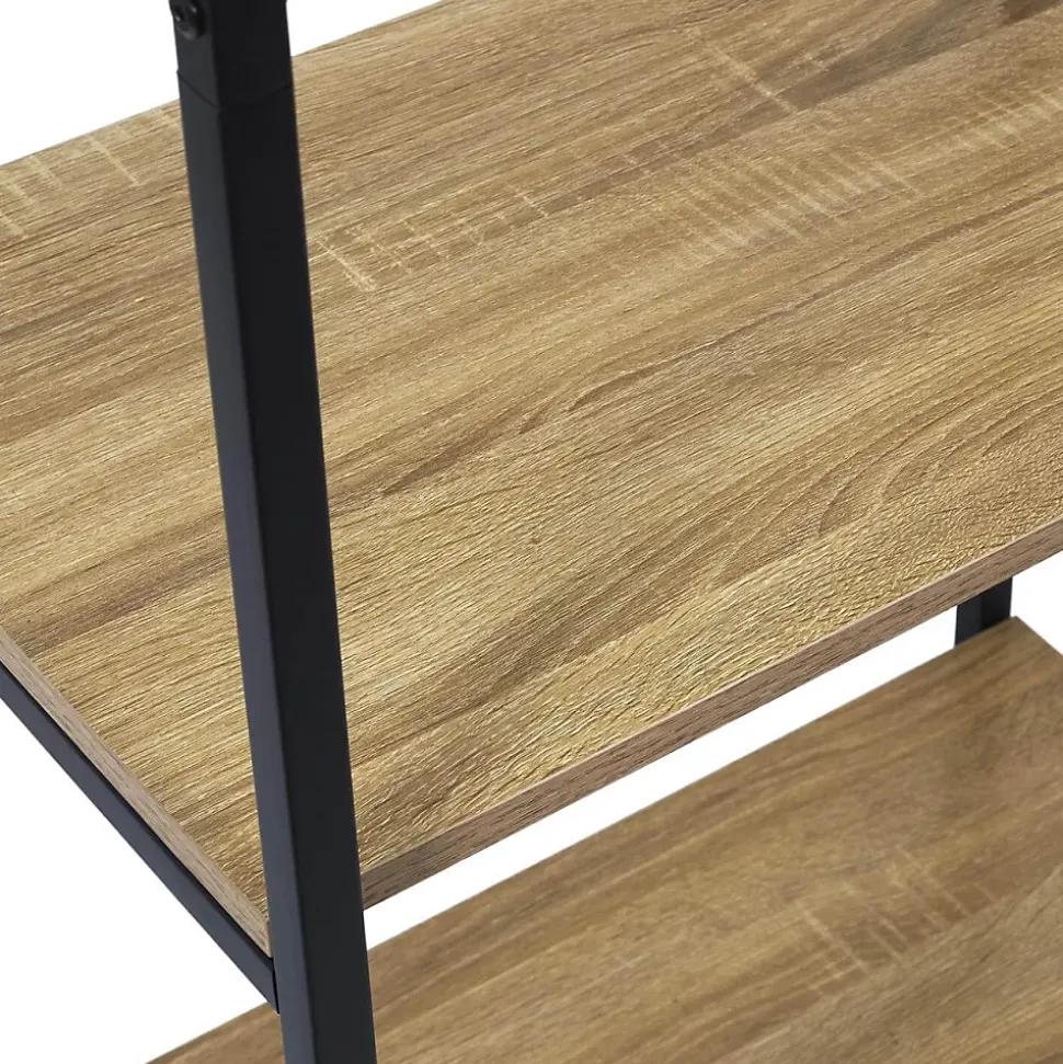 STAVI - Portant avec Etagères Métal Noir Plateaux Effet Bois