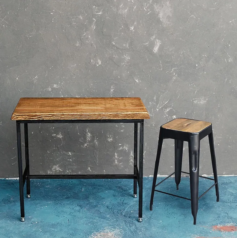 STEVE - Tabouret Industriel Bois et Acier H64cm