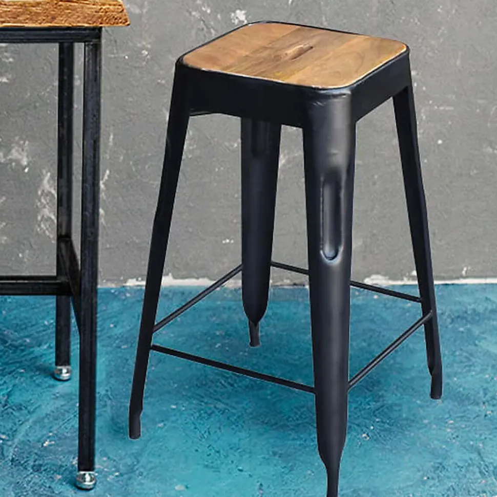STEVE - Tabouret Industriel Bois et Acier H64cm