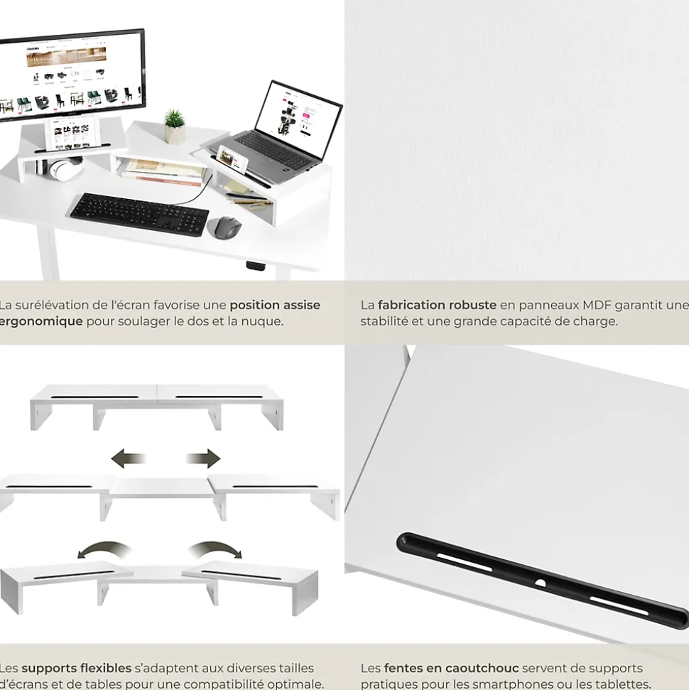 Support de moniteur 3 pièces avec supports pour smartphone