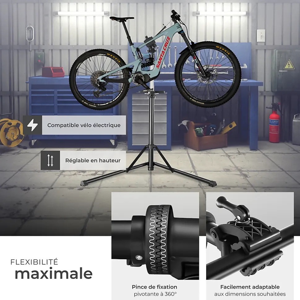 Support de réparation en acier enduit de poudre pour vélo pliable jusqu'à 50 kg hauteur réglable TECTAKE