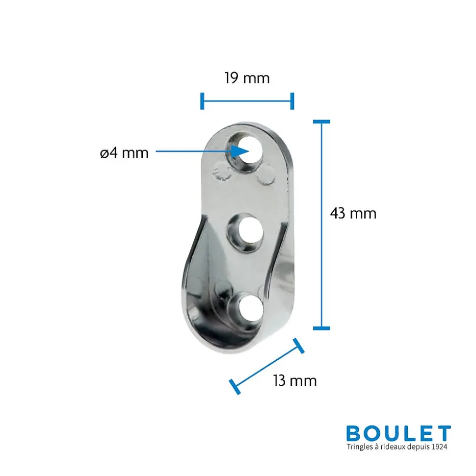 Support Entre-murs pour Barre de penderie Ovale en Acier Chromé Diam.30x15mm - Boulet