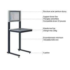 Support informatique sur patins - Ecran 22 pouces - Gris anthracite - W040010009-GA