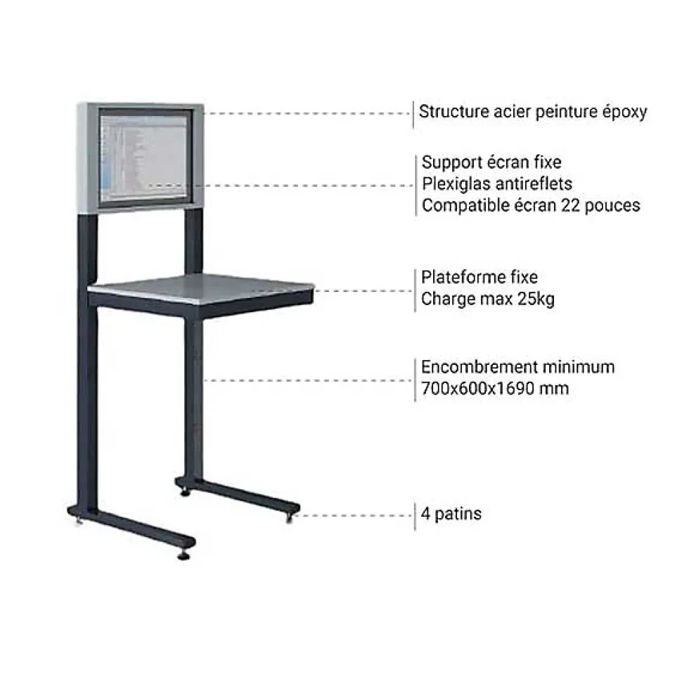 Support informatique sur patins - Ecran 22 pouces - Bleu industriel - W040010009-BI