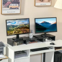 Support moniteur réhausseur d'écran extensible réglable orientable effet bois noir