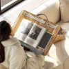 Support ordinateur laptop - plateau lit - table de lit avec coussinets et rangements - aspect chêne clair