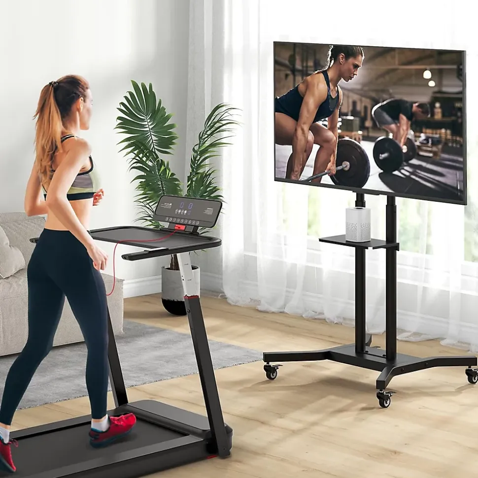 Support TV à roulettes, Hauteur Réglable pour Écrans Plats Incurvés 81 à 178cm, Chariot TV Base en H et roulettes Verrouillable