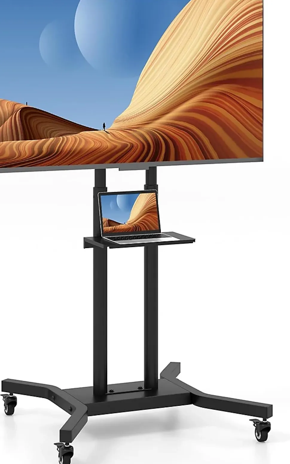 Support TV à roulettes, Hauteur Réglable pour Écrans Plats Incurvés 81 à 178cm, Chariot TV Base en H et roulettes Verrouillable