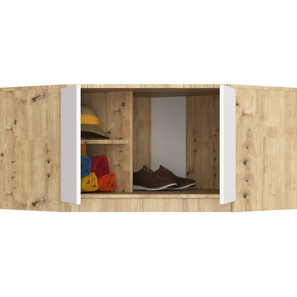 Surmeuble pour armoire AKORD S100 Chêne Artisan 100 cm 2 portes façade Blanche 3 étagères 100x50x55 cm