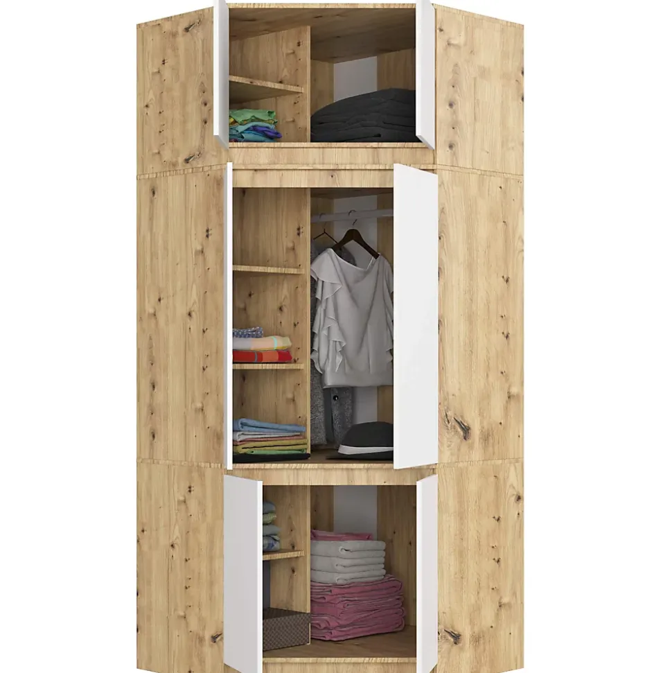 Surmeuble pour armoire AKORD S100 Chêne Artisan 100 cm 2 portes façade Blanche 3 étagères 100x50x55 cm