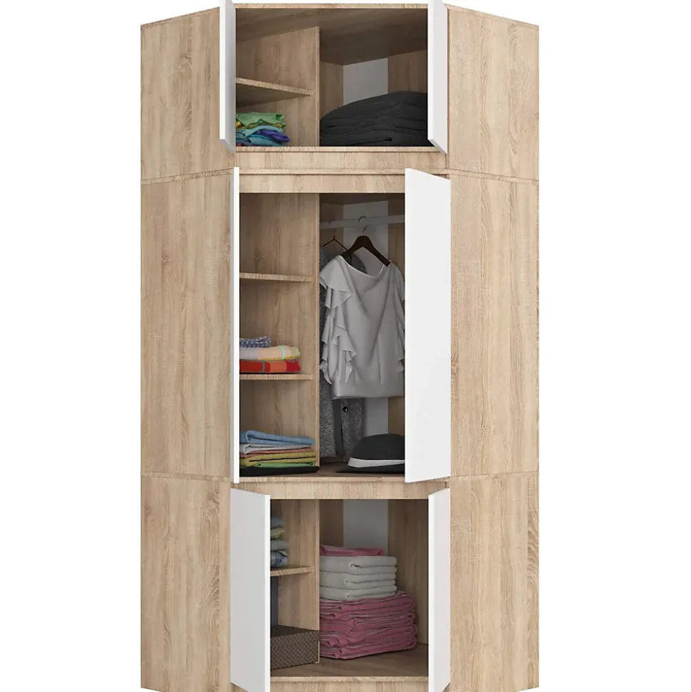 Surmeuble pour armoire AKORD S100 Chêne Sonoma 100 cm 2 portes façade Blanche 3 étagères 100x50x55 cm