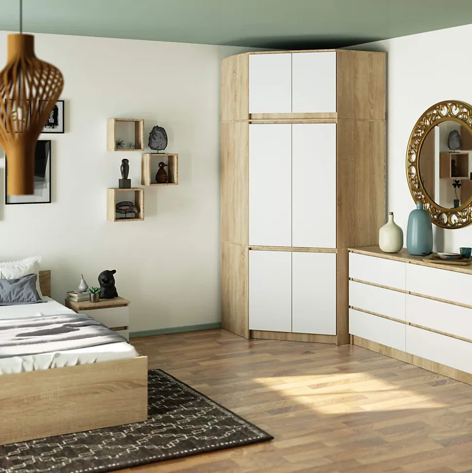 Surmeuble pour armoire AKORD S100 Chêne Sonoma 100 cm 2 portes façade Blanche 3 étagères 100x50x55 cm