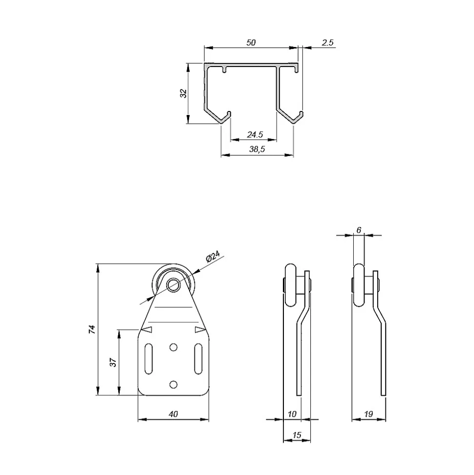 Système coulissant SLID'UP 110 pour 2 portes de placard - rail 1,5 m - 45 kg
