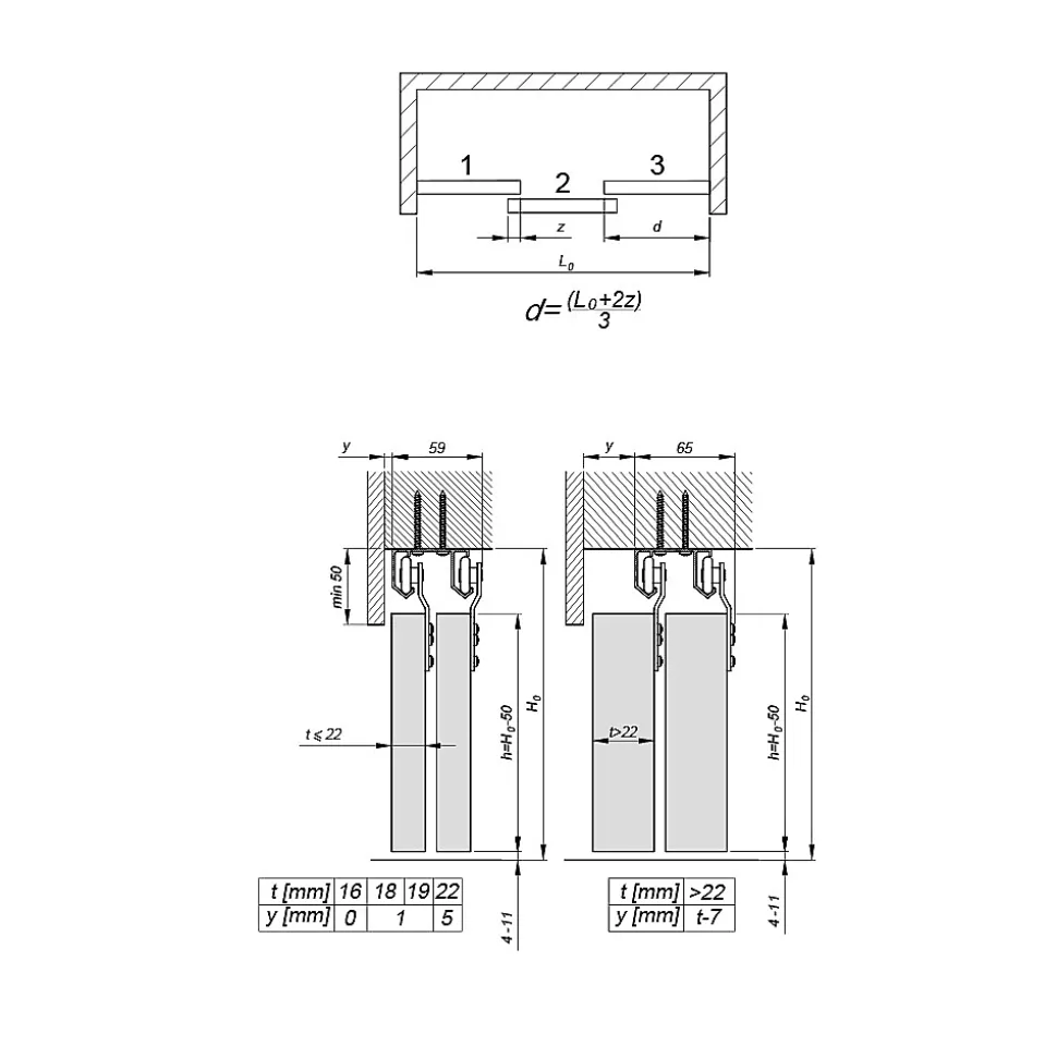 Système coulissant SLID'UP 110 pour 2 ou 3 portes de placard - rail 1,94 m - 45 kg