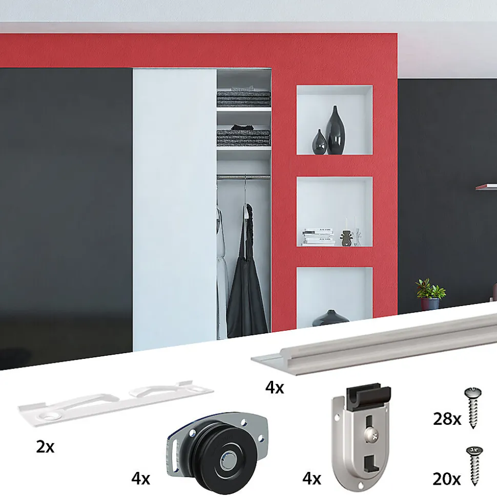 Système coulissant SLID'UP 130 pour 2 portes de placard - rail 1,2 m - 70 kg