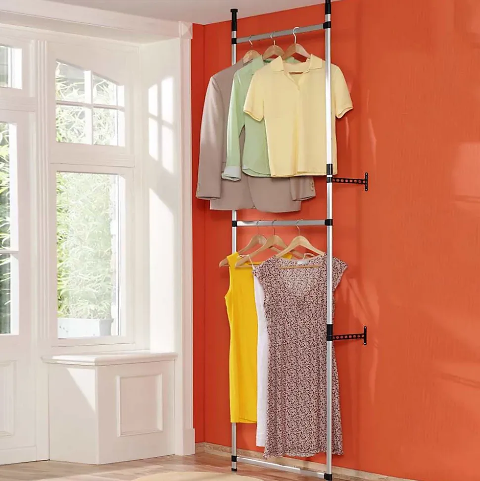 Système de garde-robe télescopique barres et étagère Aluminium vidaXL