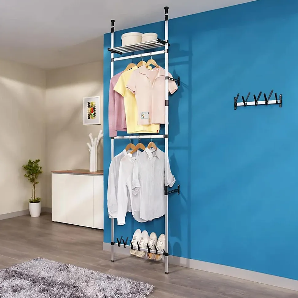 Système de garde-robe télescopique barres et étagère Aluminium vidaXL