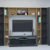 Système mural Gilberto, meuble TV 3 portes, Meuble de salon polyvalent, 100% Made in Italy, 270x35h210 cm, Anthracite et Chêne