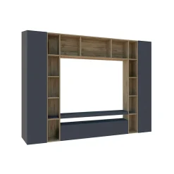 Système mural Gilberto, meuble TV 3 portes, Meuble de salon polyvalent, 100% Made in Italy, 270x35h210 cm, Anthracite et Chêne