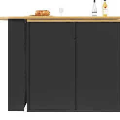 Table à Manger - Buffet Pivotant avec 2 Portes et 2 Tiroirs, Meuble de Rangement MDF 138-203x39x105 cm, Noir + Naturel