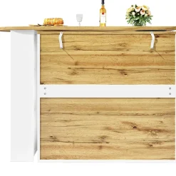 Table à manger avec buffet pivotant, 3 portes et rangements à séparateurs amovibles, MDF métal, 204x39x105 cm blanc