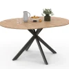 Table à manger extensible ronde ALIX 4-8 personnes pied araignée bois et noir 110-150 cm