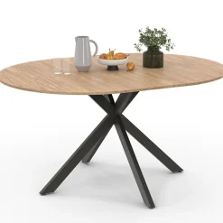 Table à manger extensible ronde ALIX 4-8 personnes pied araignée bois et noir 110-150 cm
