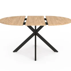 Table à manger extensible ronde ALIX 4-8 personnes pied araignée bois et noir 110-150 cm