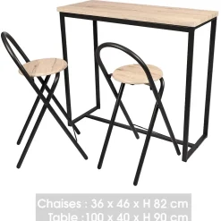 Table à manger murale avec 2 chaises collection DARYL Dimensions 100x40x90 cm
