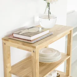 Table à Manger Pliable en Bois d'Hévéa avec Étagères Latérales 60x98x126cm