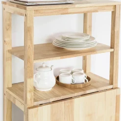 Table à Manger Pliable en Bois d'Hévéa avec Étagères Latérales 60x98x126cm