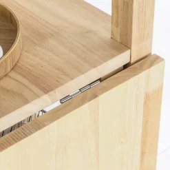Table à Manger Pliable en Bois d'Hévéa avec Étagères Latérales 60x98x126cm
