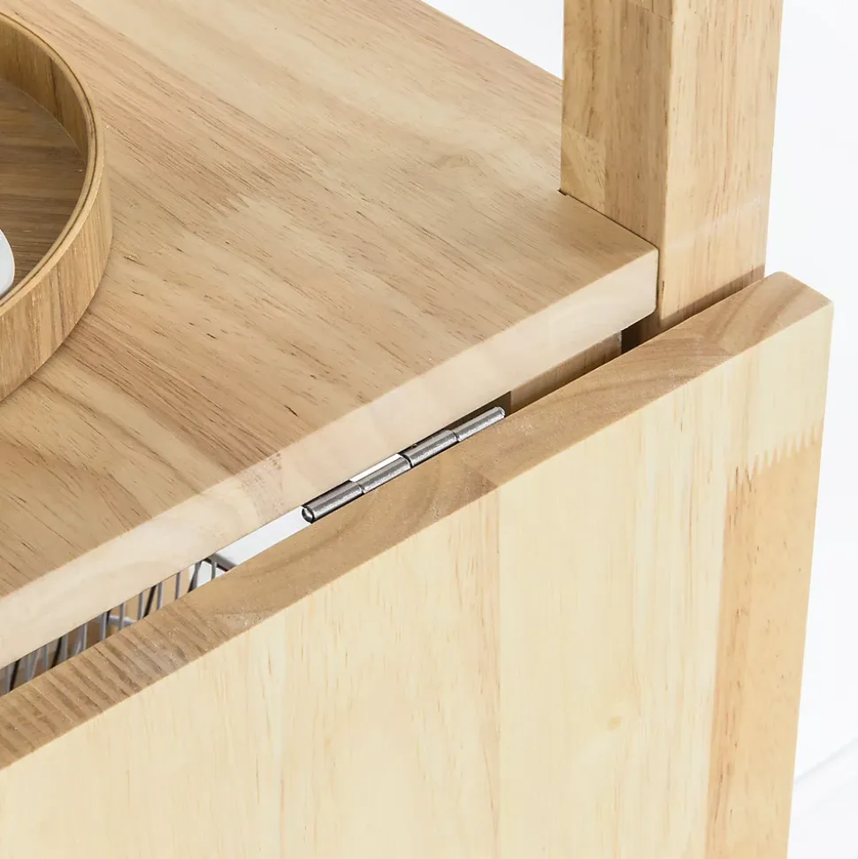 Table à Manger Pliable en Bois d'Hévéa avec Étagères Latérales 60x98x126cm
