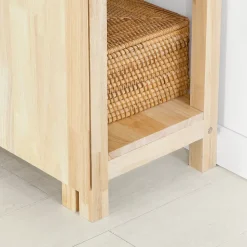 Table à Manger Pliable en Bois d'Hévéa avec Étagères Latérales 60x98x126cm