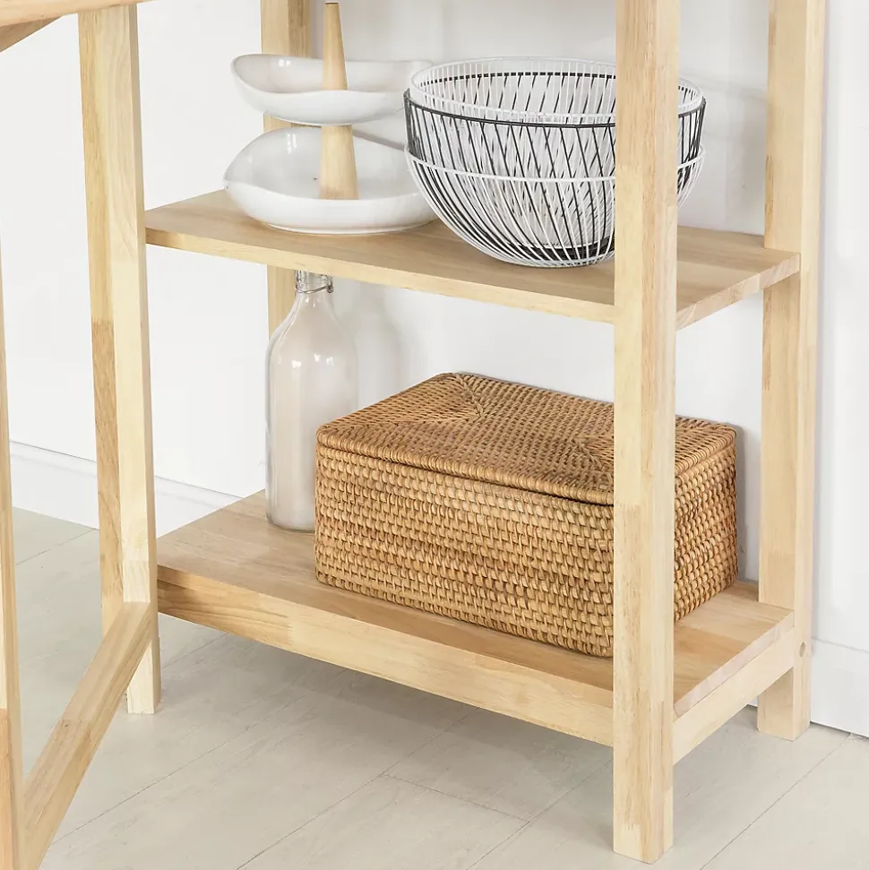 Table à Manger Pliable en Bois d'Hévéa avec Étagères Latérales 60x98x126cm
