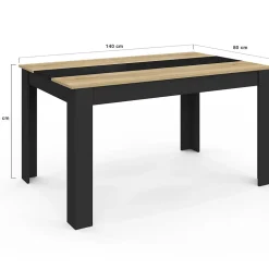 Table à manger rectangle GEORGIA 6 personnes noire et imitation hêtre 140 x 80 cm