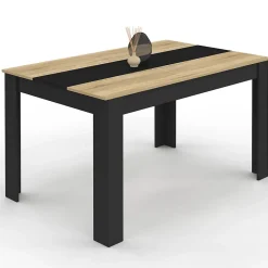 Table à manger rectangle GEORGIA 6 personnes noire et imitation hêtre 140 x 80 cm