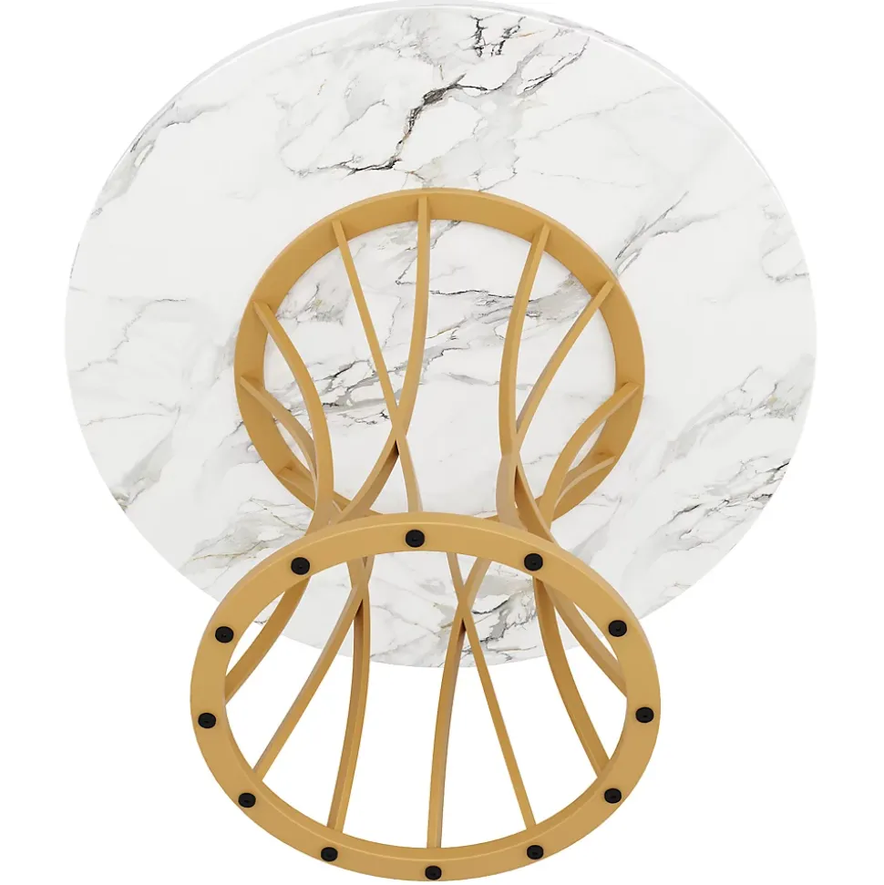 Table à manger ronde 80 cm effet marbre pour 4 à 6 personnes avec pieds dorés