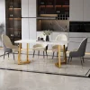 Table à manger 117x68 cm effet marbre avec pieds en métal - Blanc et Or