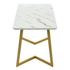Table à manger 117x68 cm effet marbre avec pieds en métal - Blanc et Or