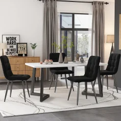 Table à manger 117x68 cm effet marbre avec pieds en métal - Noir et Blanc