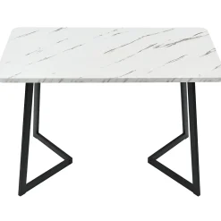 Table à manger 117x68 cm effet marbre avec pieds en métal - Noir et Blanc