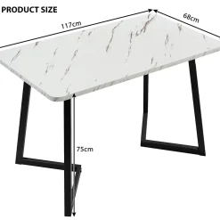 Table à manger 117x68 cm effet marbre avec pieds en métal - Noir et Blanc