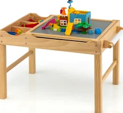 Table Activités pour Enfant Table de Construction2 en 1 avec Plateau Réversible et Espace de Stockage Classé Naturel